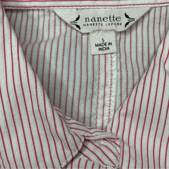 Nanette Lepore Flamingo Dream Pink Ruffled Cold Shoulser Button Down Shirt Small - Picture 6 of 11